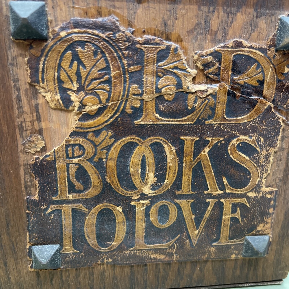 Vintage Arts & Crafts Bookend Leather Wood Oak Old Book Love Unique Craftsman - Picture 7 of 7